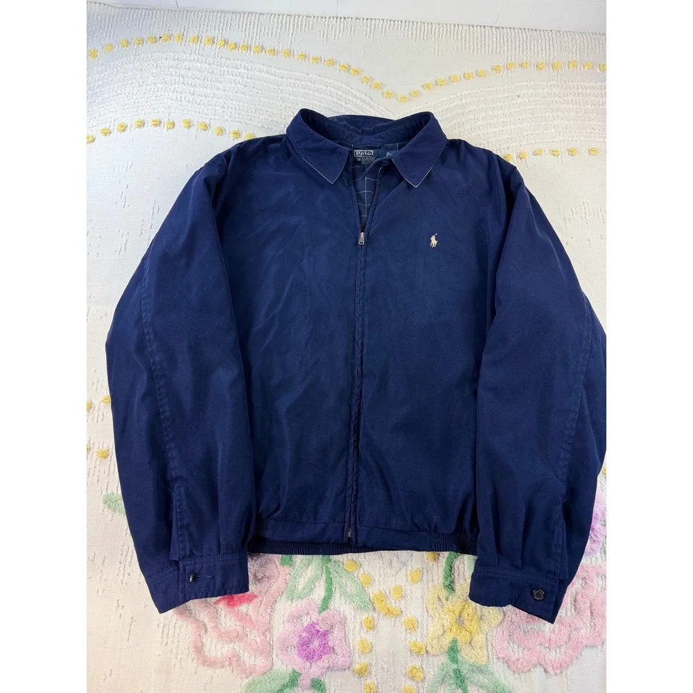 Vintage 90s Polo Ralph Lauren Harrington Jacket XXL Blue Y2K Windbreaker Navy